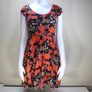 Kimchi Blue Orange Pink Black Floral Skater Dress Sleeveless, Size XS